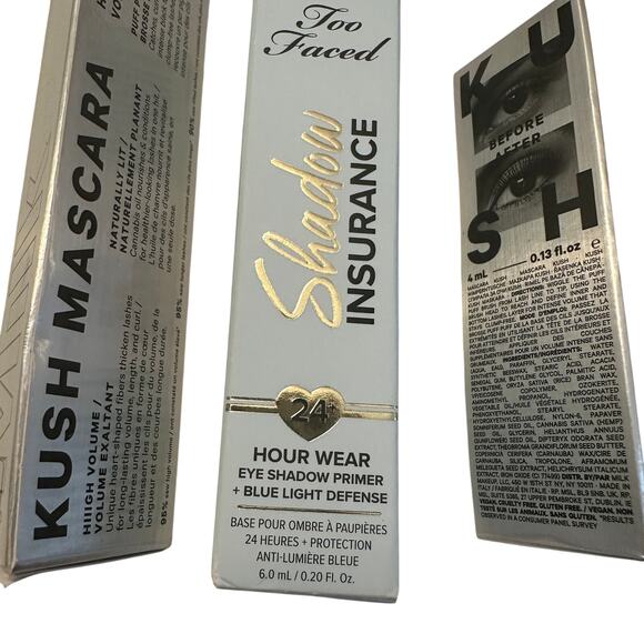 NEW Too Faced Shadow Insurance + Milk Kush High Volume Mascara in Large + Travel - Picture 1 of 15